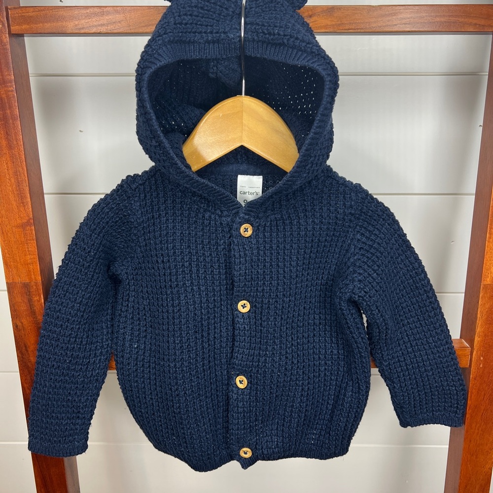 Carter’s Baby - Navy Blue light-weight knit Hooded Cardigan with Bear Ears
